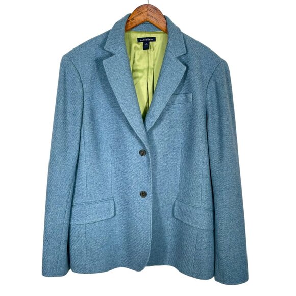 Land’s End Wool Mohair Blend Blue Herringbone Tweed Blazer Jacket Size 18 Lined - Picture 3 of 13